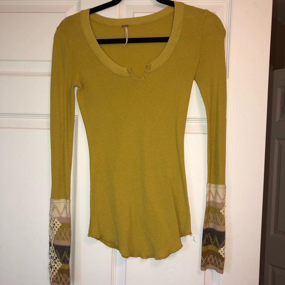 Free People thermal long sleeve tee in yellow